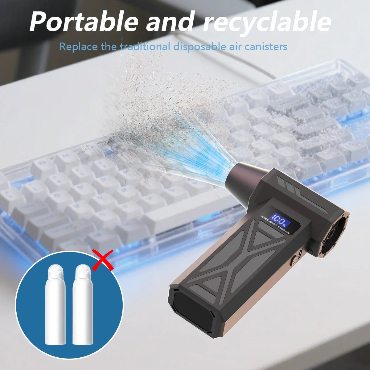 P70 Turbo Air Blower 130,000 RPM – Cordless Compressed Air Duster with LED, 4-Speed Control & Battery Display