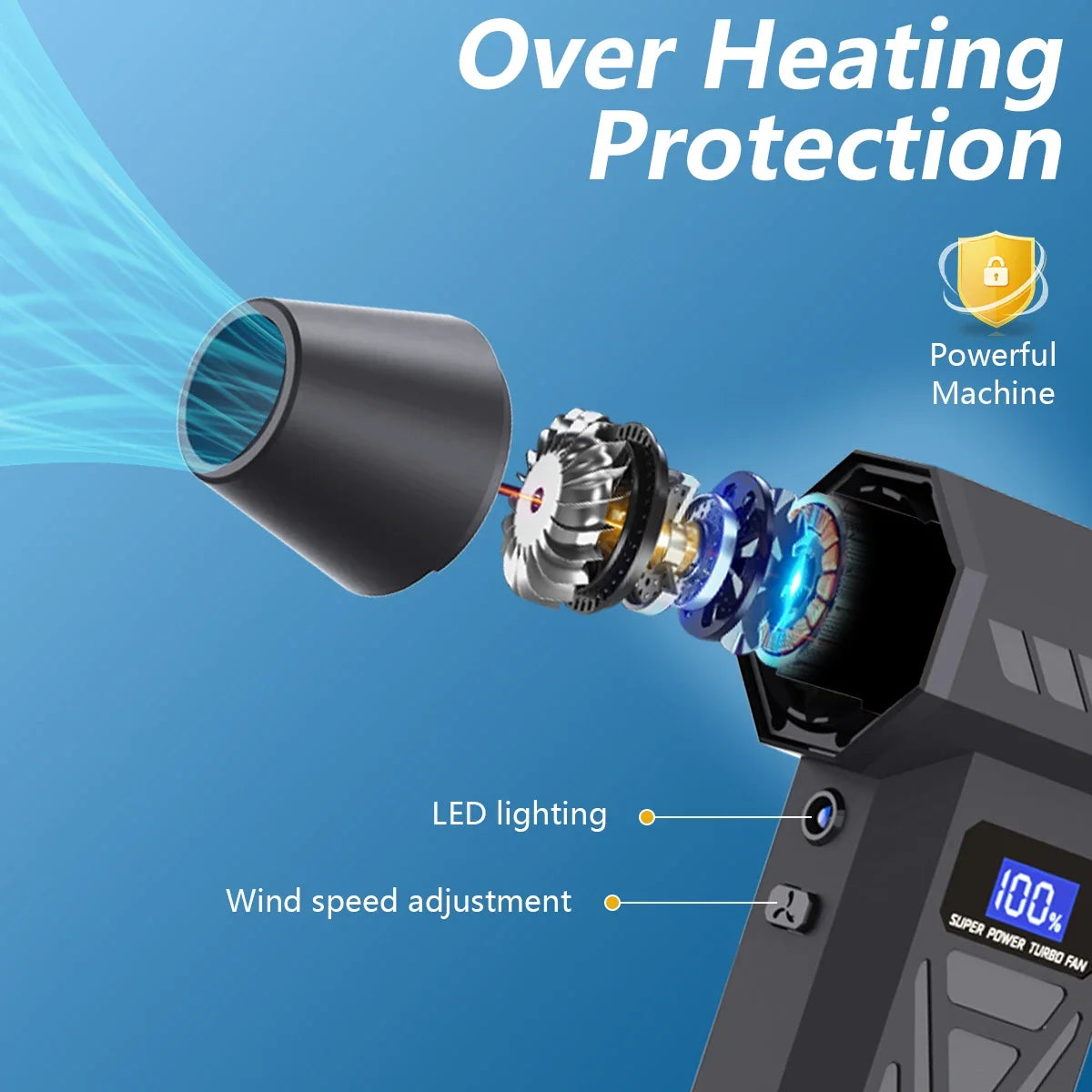P70 Turbo Air Blower 130,000 RPM – Cordless Compressed Air Duster with LED, 4-Speed Control & Battery Display